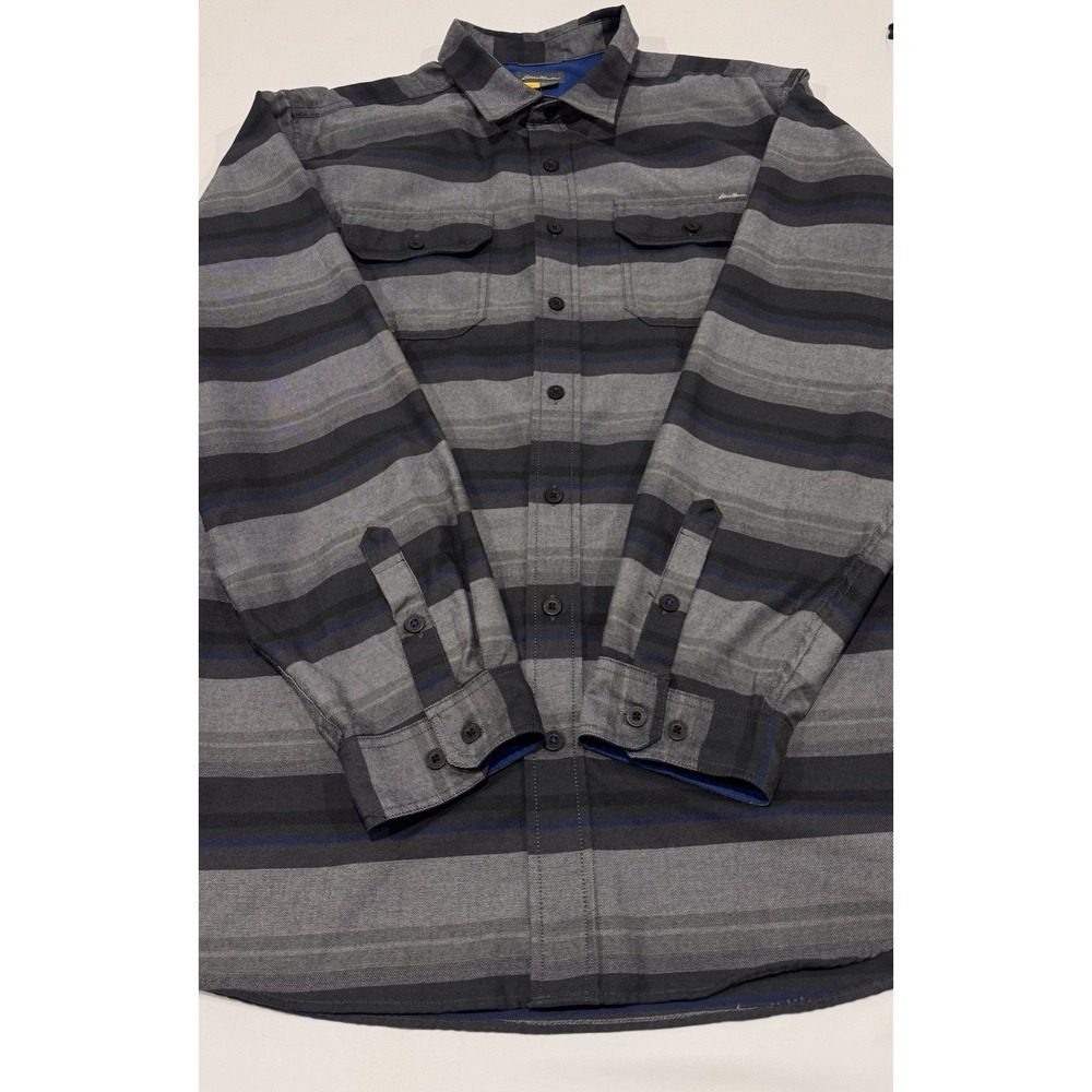 Eddie Bauer T2XL Tall Gray Striped Button Up Shirt Men's Long Sleeve Cotton